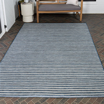 Damon Classic Coastal Pinstripe Reversible Machine-Washable Indoor/Outdoor Area Rug